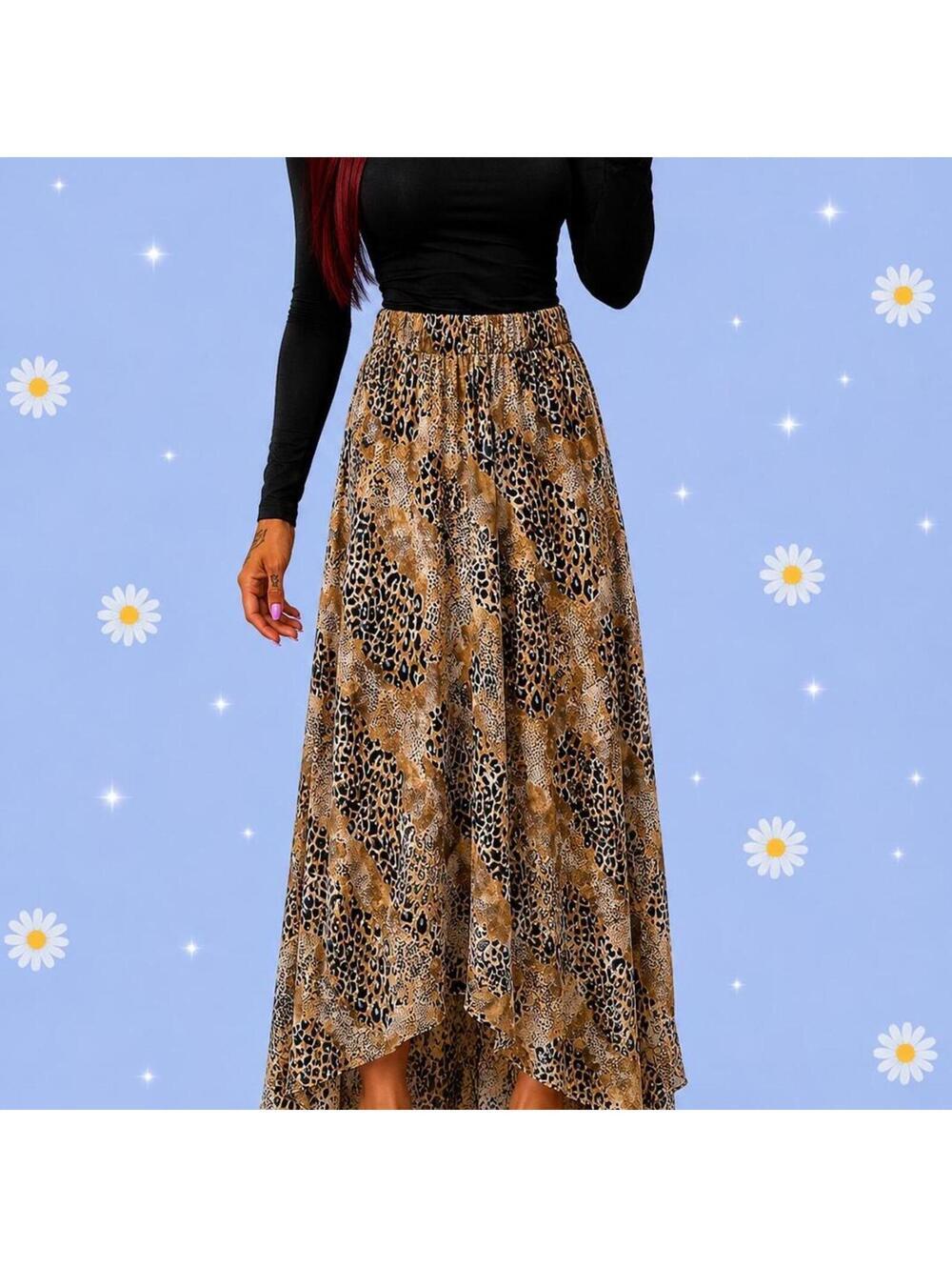 Vintage Y2K Leopard Print Boho Fairycore Indie Sleaze Midi Skirt Size Small 🤎